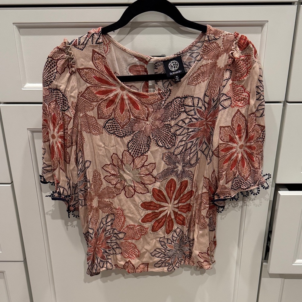 Bobeau Red and Blue Floral Women's Blouse